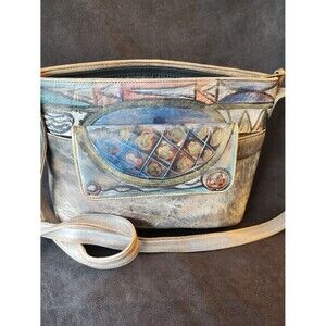 Vintage Y2K Jane Yoo Wearable Art Hand-Painted Leather Crossbody Bag
